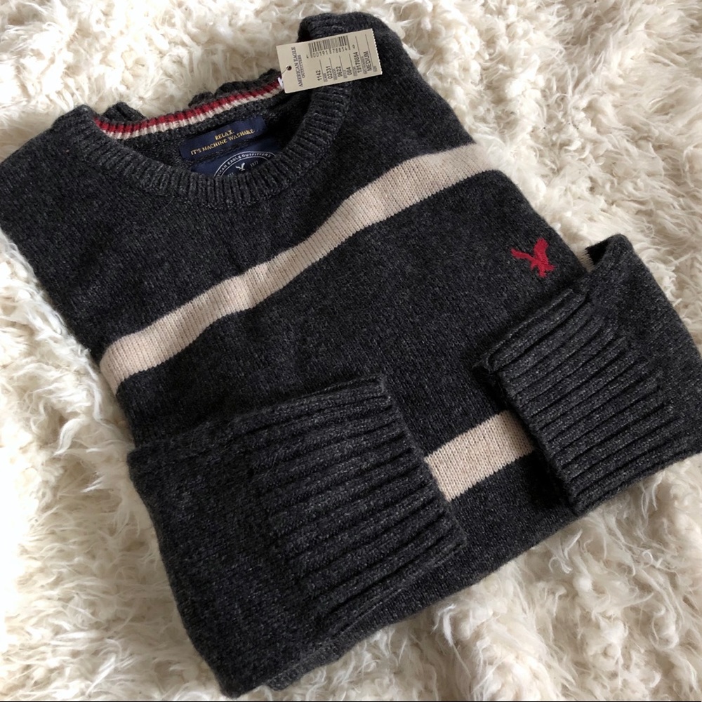 CLOSET CLEAR OUT  AE striped gray Crewneck Sweater